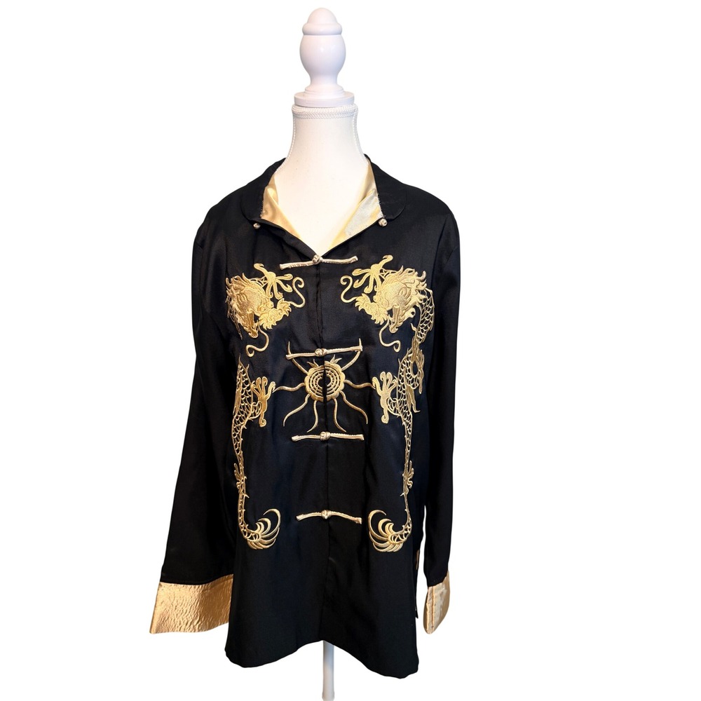 Vintage Tian Tian Dragon Embroidered Frog Closure Jacket L